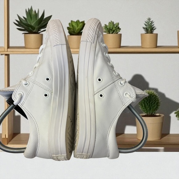 Converse All Star Leather Sneakers Casual Lace Up Women's Shoes White - Picture 5 of 10